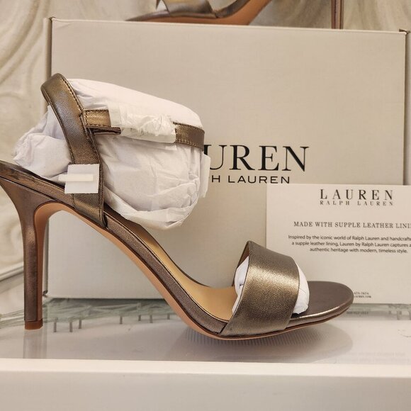 Ralph Lauren " Gwen" Metallic Nappa Leather Gold Heeled Sandals. NIB. Size 11 - Picture 1 of 13